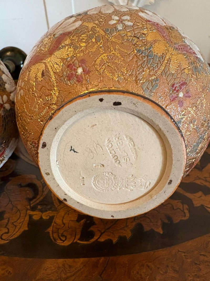 Pair of Antique Victorian Quality Royal Doulton Slater Stoneware Vases - Image 11